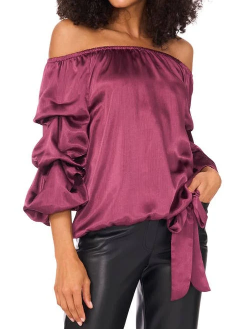 Vince Camuto Women's Satin Off-the-Shoulder Bubble 3/4-Sleeve Tie-Front Blouse