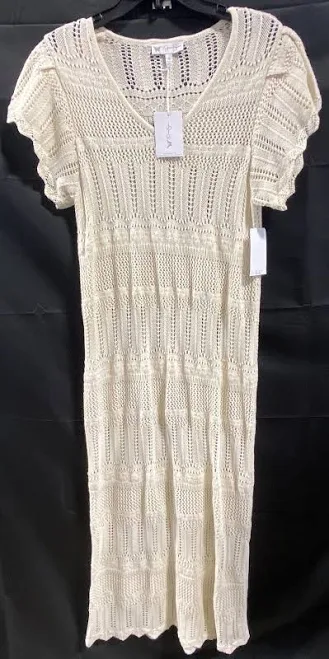 Jessica Simpson Women's Cream Open Knit Crochet Maxi Dress Xl