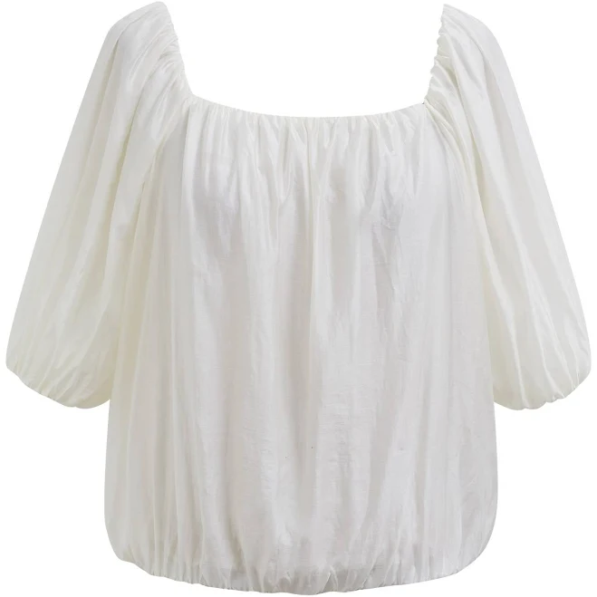 Cropped Square Neck Short Puff Sleeve Top
