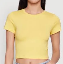 Womens Cropped Short Sleeve Crew Neck Tee, Yellow, Size L - Rainbow Shops