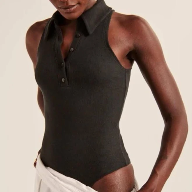 Abercrombie & Fitch Soft A&f Ribbed Collared Polo Bodysuit Tank In