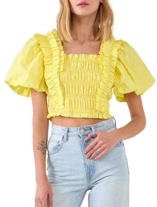 Endless Rose Smocked Puff Sleeve Top