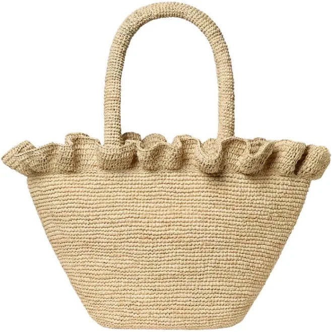 Loeffler Randall Cyrus Raffia Woven Tote with Ruffle