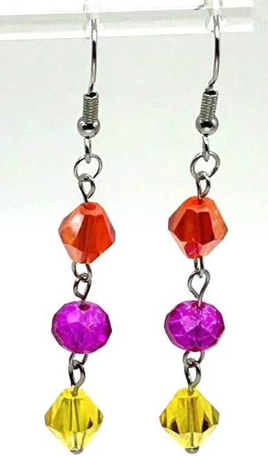Colorful Bliss Orange, Pink &yellow Glass Beaded Linear Dangle