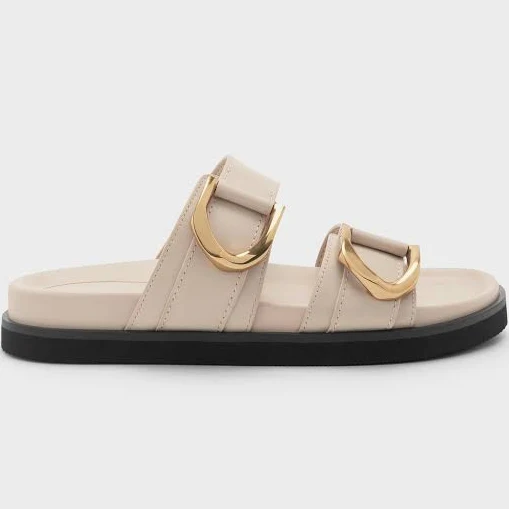 Charles & Keith Gabine Gold-Buckle Leather Slides