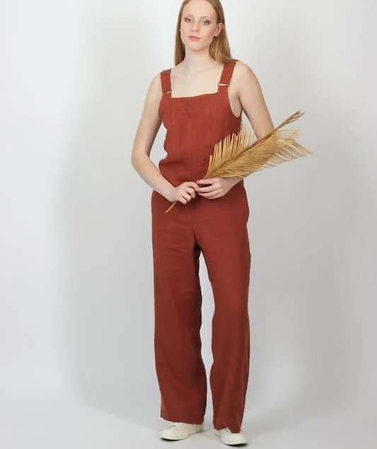 Women's Wide Leg Linen Jumpsuit with Pockets and Waist Ties