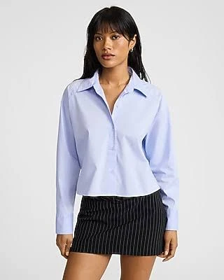 Express Women's Cropped Stretch Cotton Poplin Shirt