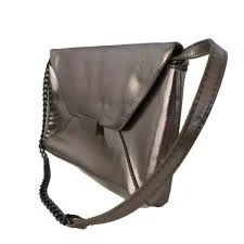 Faux Leather Silver Metallic Clutch With Chain Shoulder Strap