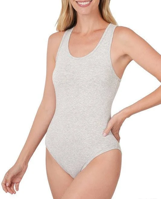 HEATHER GREY PREMIUM COTTON RACER BACK TANK BODYSUIT Final Sale S