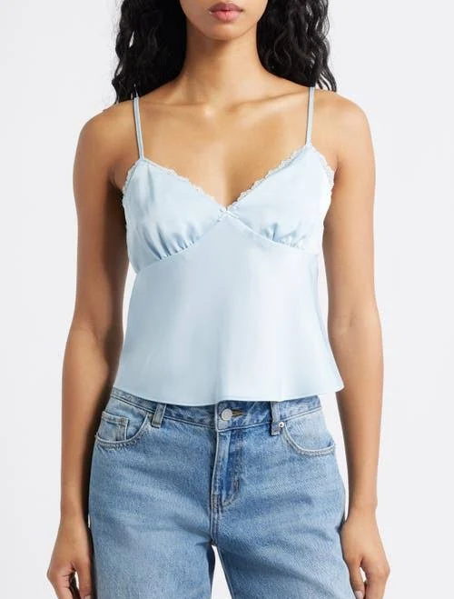 BP. Lace Trim Camisole in Blue Skyride at Nordstrom, Size Small