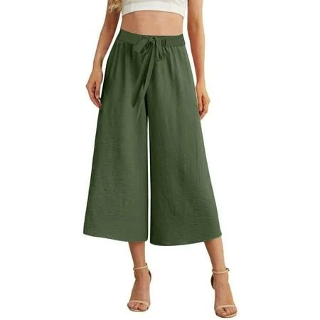 Women's Cropped Wide Leg Linen Culottes with Pockets