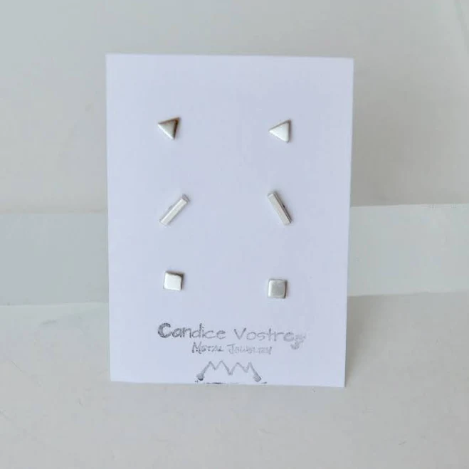 Sterling Silver Geometric Stud Earring Set