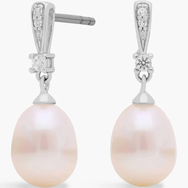 Blue Nile Sterling Silver Freshwater Cultured Pearl and White Topaz Drop Earrings