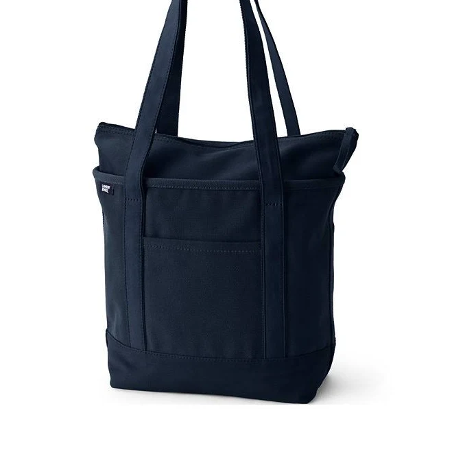 Lands' End Zip Top Long Handle Canvas Tote Bag