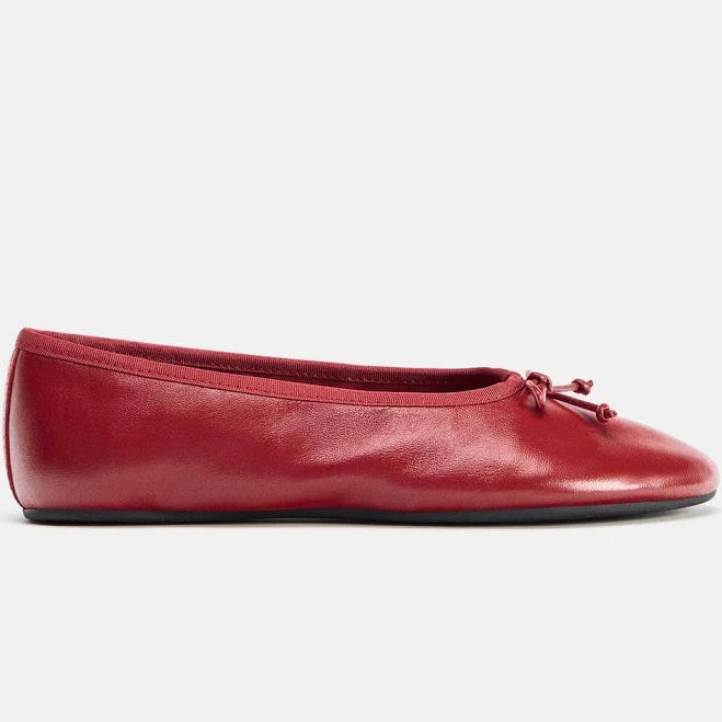 Zara Leather Bow Ballet Flats