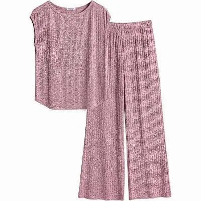 Ekouaer Women's Casual Ribbed Knit Lounge Sets