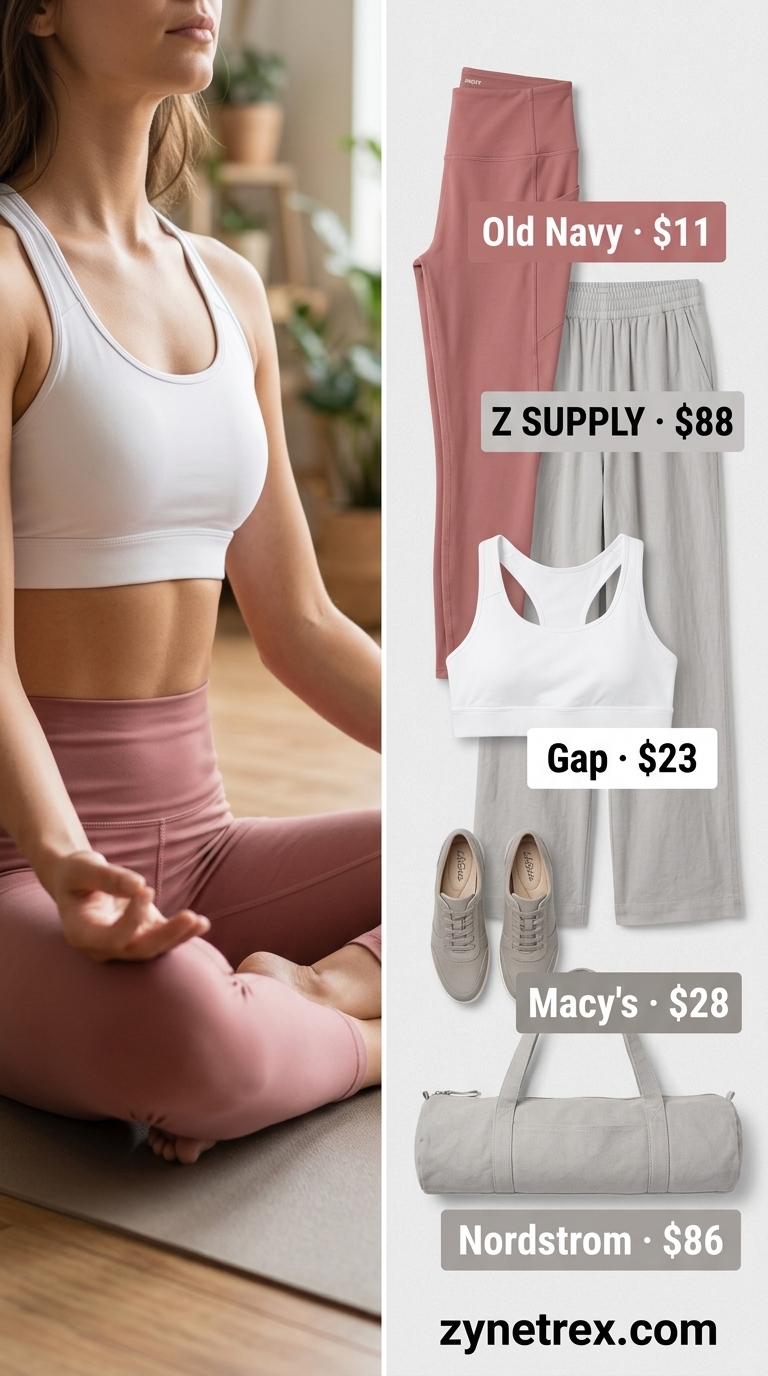 Dusty rose leggings and white sports bra for summer activewear for women 2026 yoga.