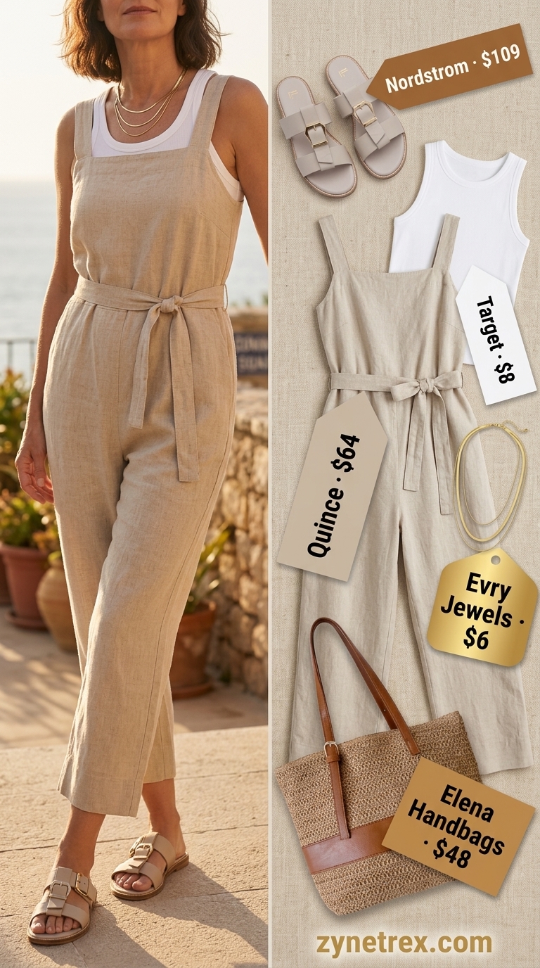 Oatmeal beige linen matching set outfit for women over 50, perfect for brunch and resort wear in 2026.