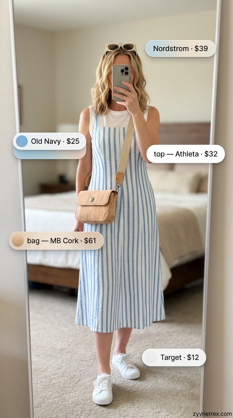 Sky blue linen sundress for women over 50, ideal for casual outings and weekend brunch 2026.