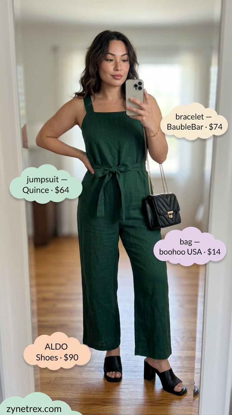 Forest green square neck jumpsuit for summer Square Neck outfits for women 2026 evening event.