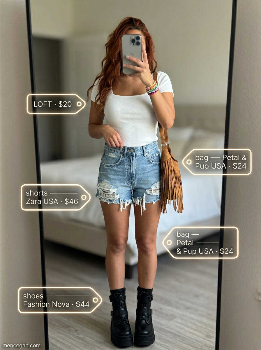 White square neck crop top with denim shorts for summer Square Neck outfits for women 2026 festival.