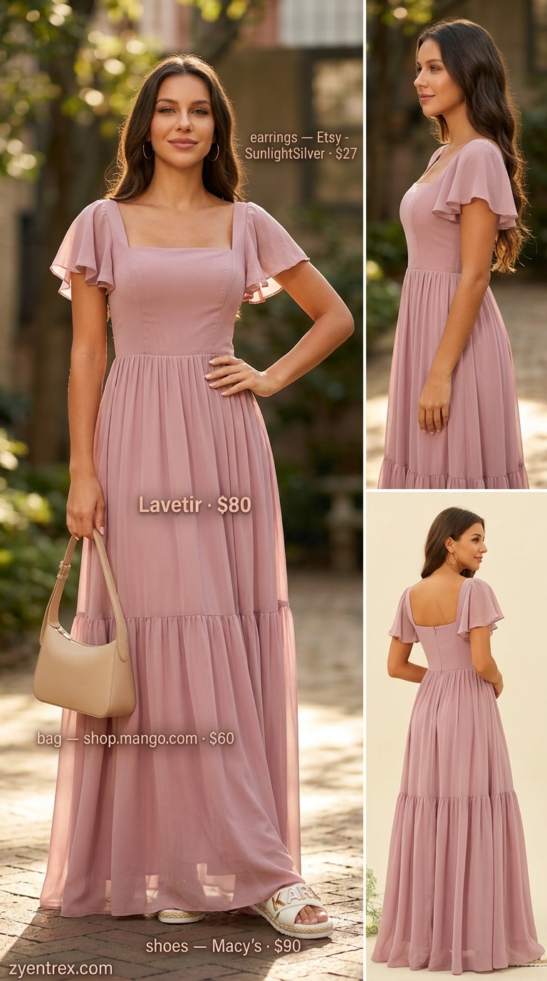 Tall women summer maxi outfits 2026: Dusty rose maxi dress with espadrilles and crossbody bag for casual day.