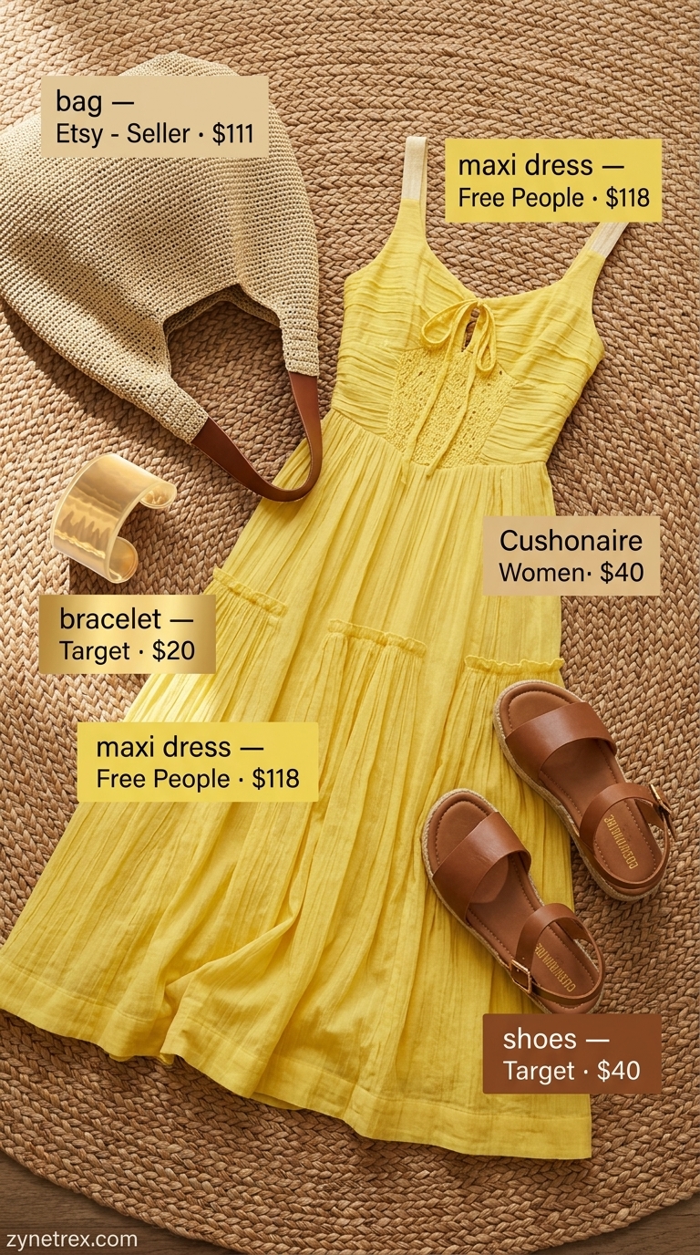 Tall women summer maxi outfits 2026: White maxi dress with straw tote and wedge espadrilles for resort wear.