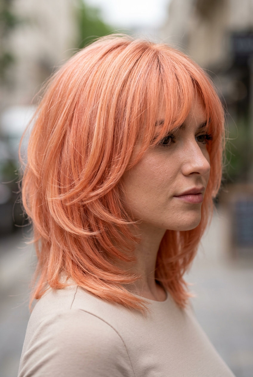 medium kitty cut haircut in apricot crush with strawberry blonde for summer 2026