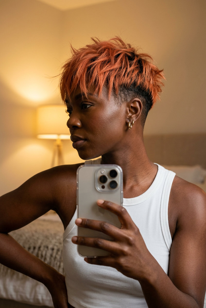 medium shag haircut with apricot crush color and undercut for summer