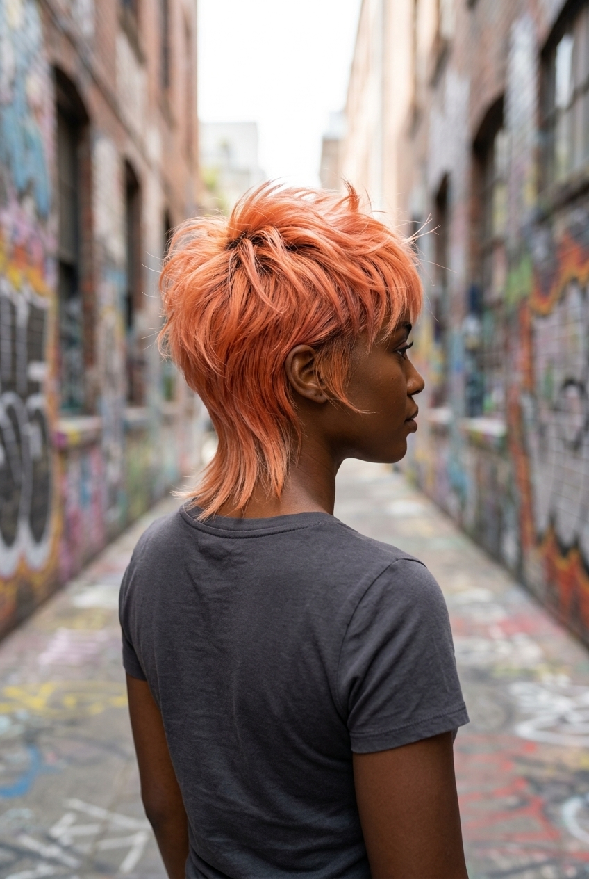 short apricot crush pixie haircut with textured layers and micro-fringe for round faces
