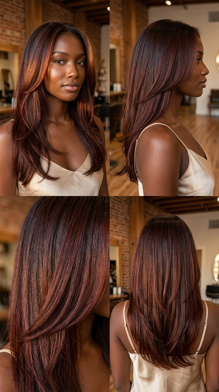 long auburn brown layered hair with glaze, natural hair for summer 2026