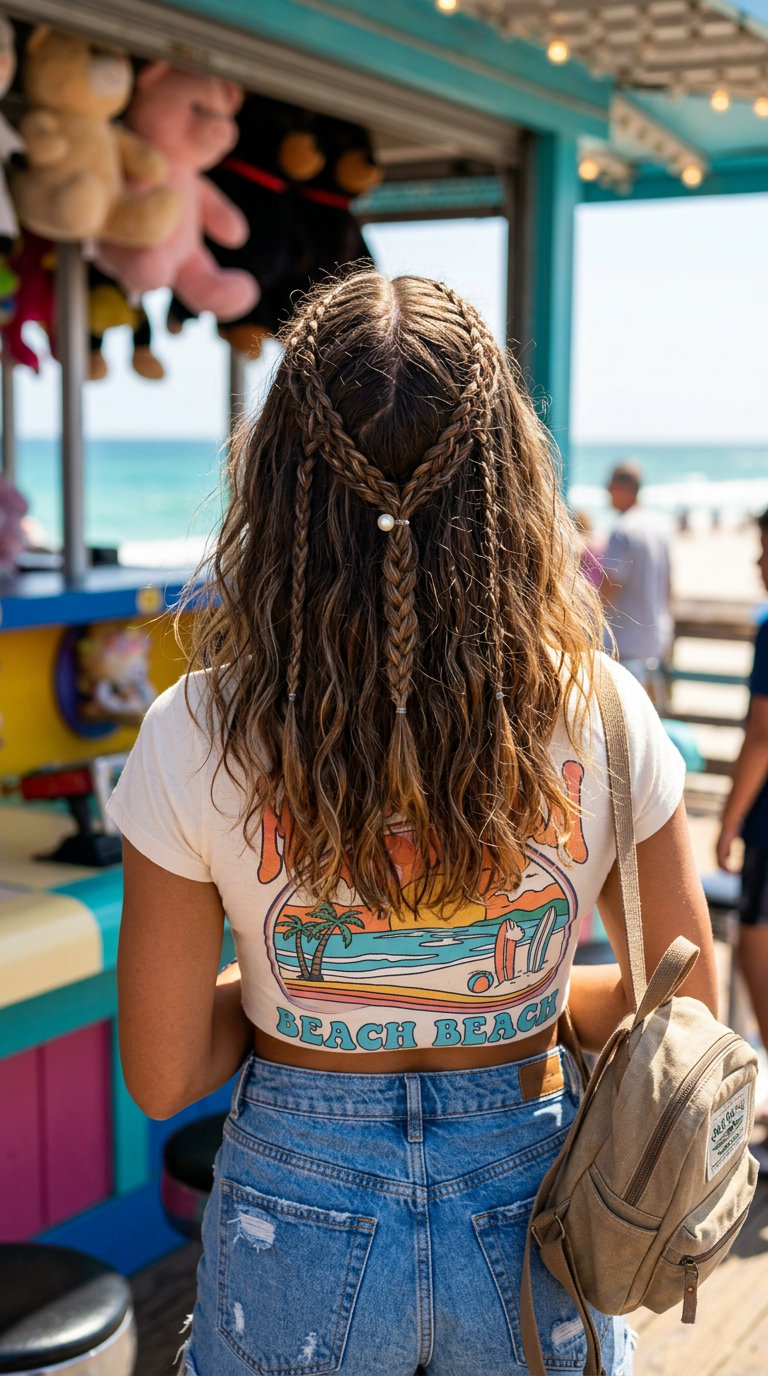 Y2K Baby Braids: Summer Easy Hairstyle 2026 long natural brunette baby braids with subtle sun-kissed highlights for summer easy hairstyle 2026
