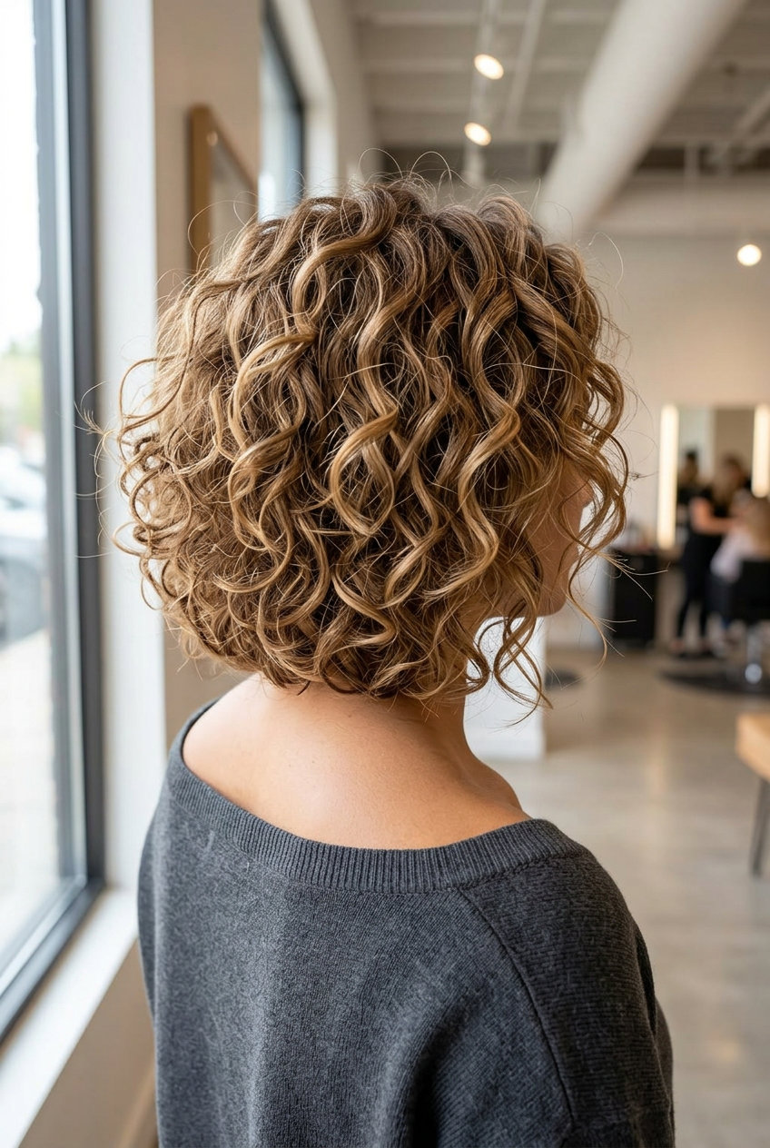 chin-length butter toffee curls with creamy beige, internal layering, no bangs — soft natural look