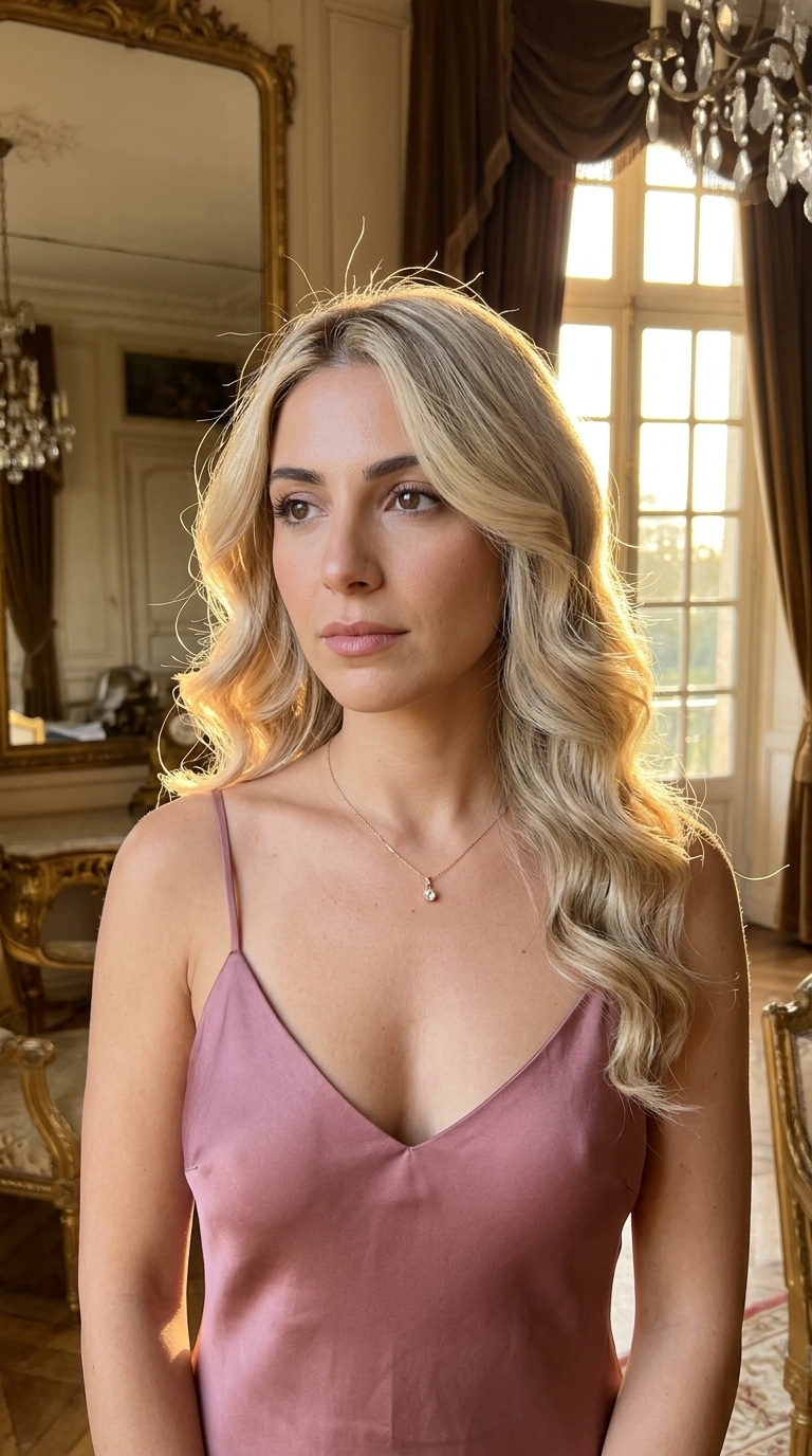 Romantic Layered Hair 2026 long buttercream blonde layered hair with honey lowlights for summer wedding guest 2026