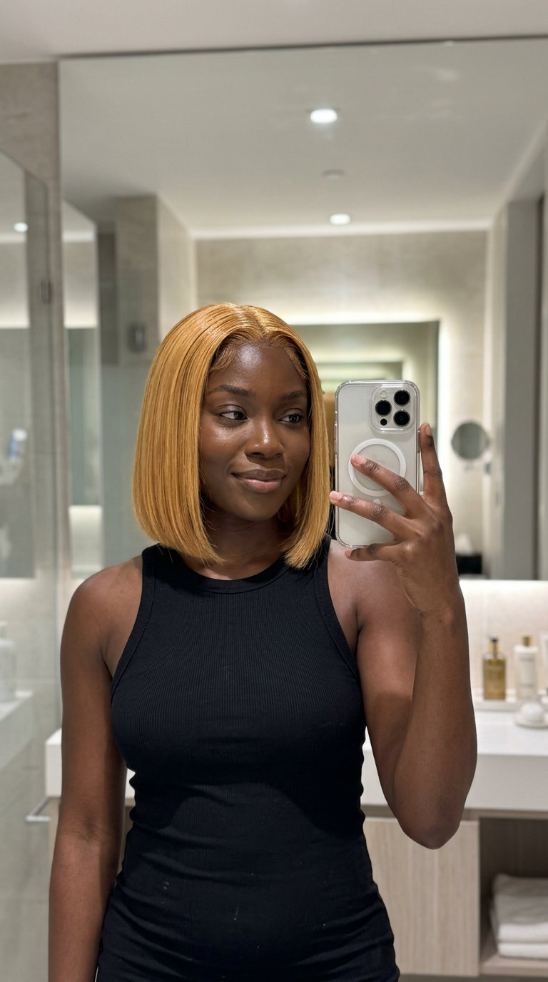 shoulder-length bob hair with creamy butterscotch gloss, warm gold and vanilla undertones for summer 2026