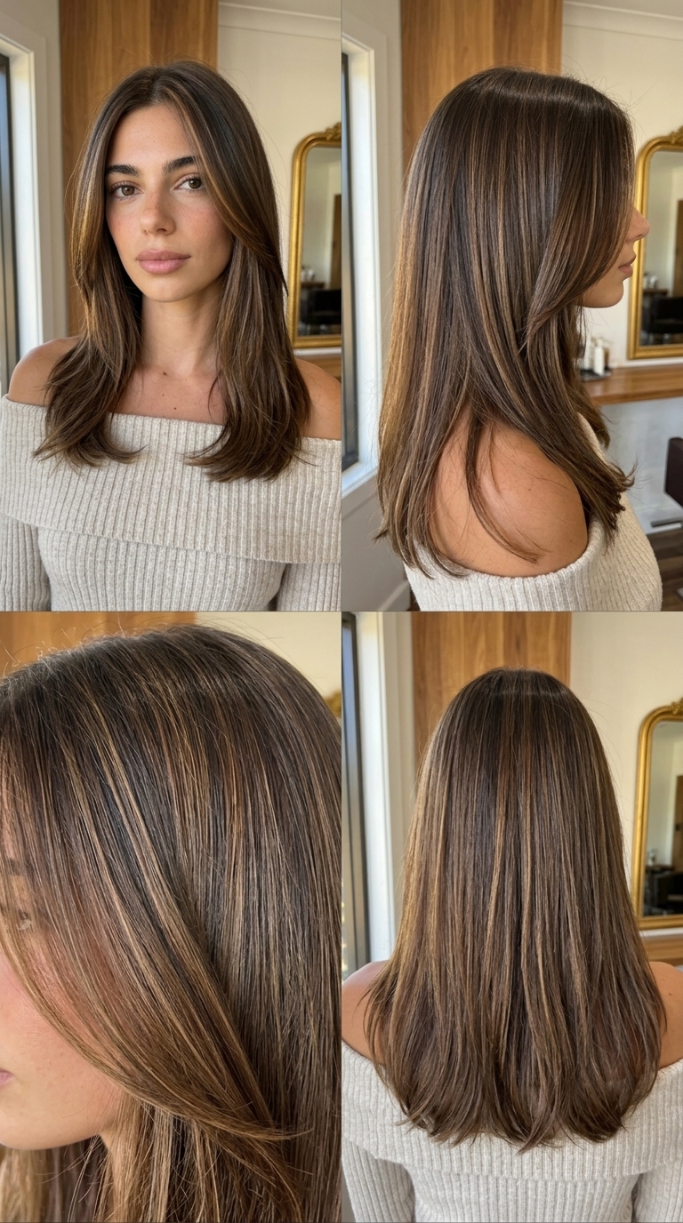 long caramel babylights with warm golden blonde, subtle highlights, no fringe — playful natural weekend