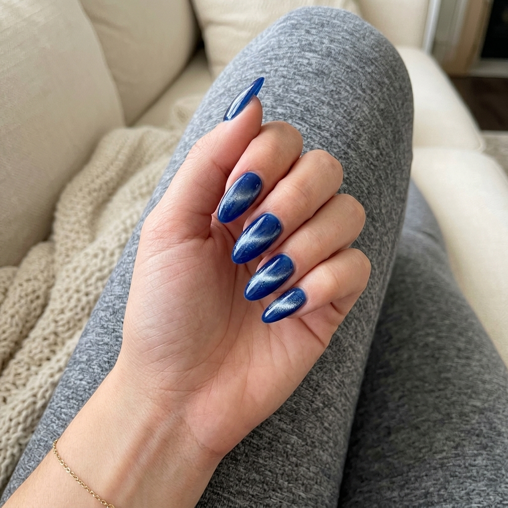 Electric Jelly Cat-Eye Nails 2026 | Night Out & Bold Bold electric blue cat-eye nails with a deep indigo shift for festivals or nights out. Colourful summer nails 2026.