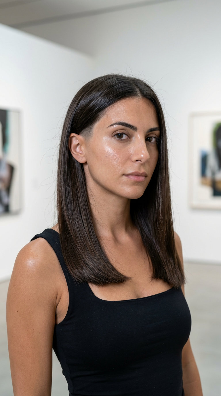 medium haircut with clear gloss on dark brown with clipper fade for summer 2026