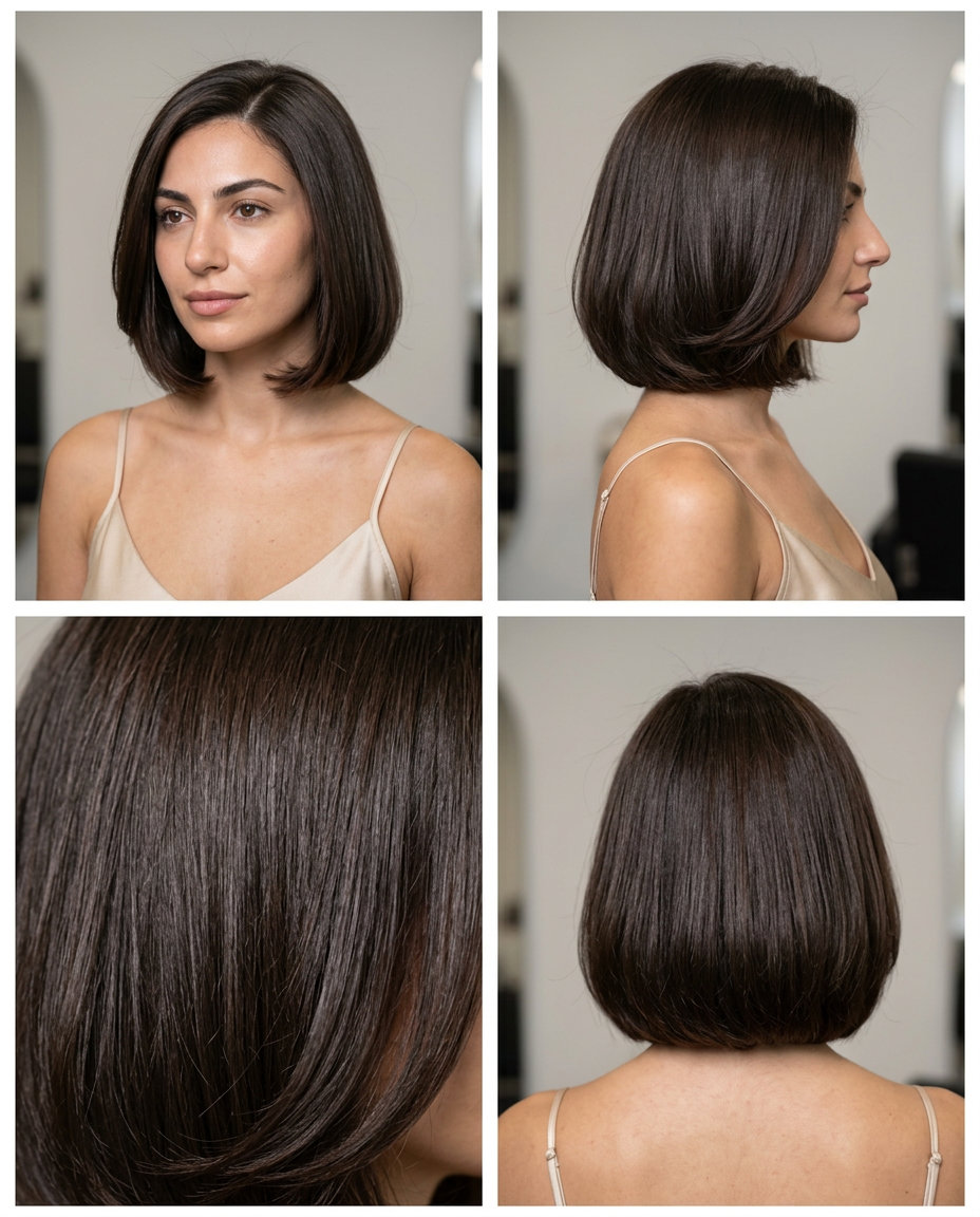 Sophisticated 'Old Money' Bob for Fine Hair 2026 chin-length deep espresso brunette bob with internal layers and side part for summer 2026