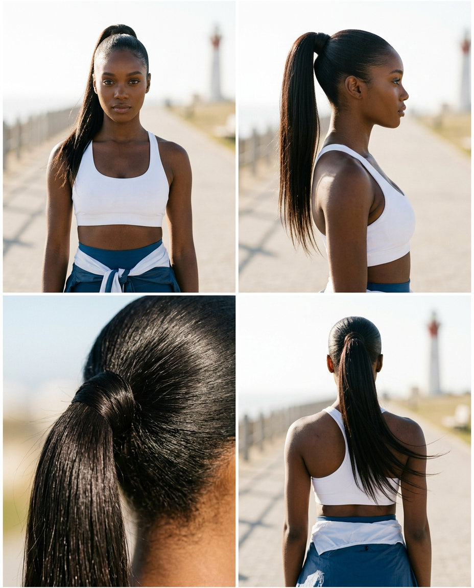 Sleek Espresso High Ponytail 2026 long espresso roast high ponytail with high-gloss finish, sleek wrap, no fringe — athletic chic