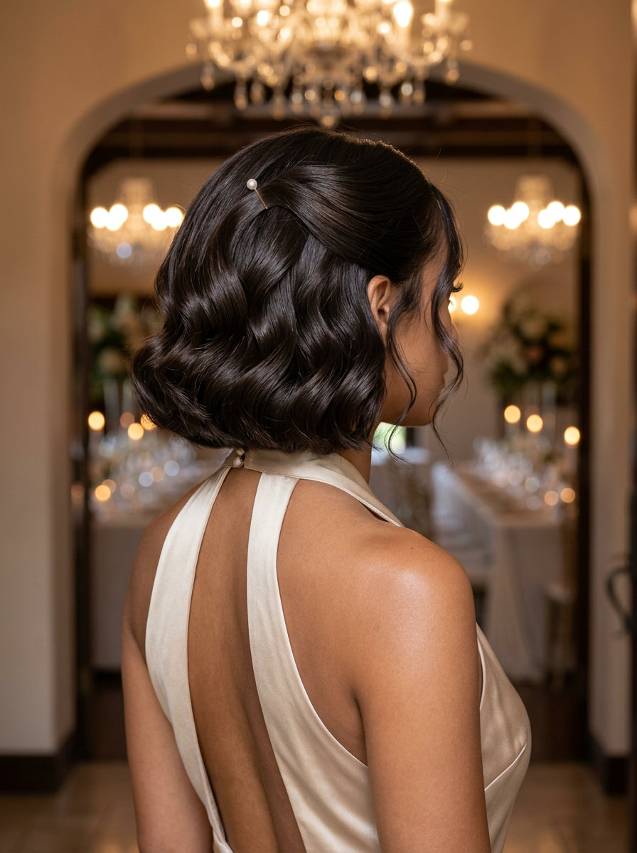 Deep Espresso Baroque Bob Hairstyle 2026 short espresso martini brunette bob with sculpted waves and deep side part for summer