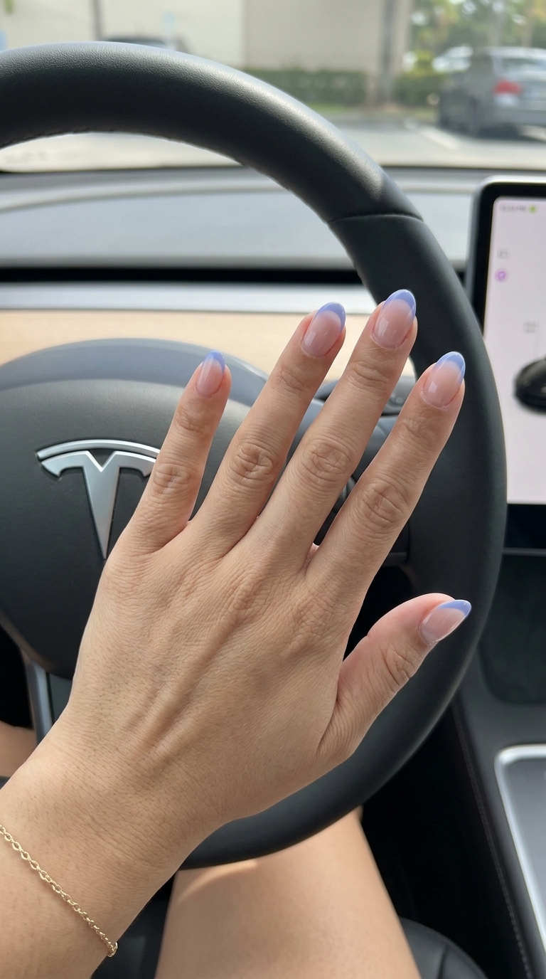 Ethereal Periwinkle French Nails 2026: Minimalist Chic Style Chic Ethereal Periwinkle French nails for fun summer nails 2026, minimalist work bridal shower outfit.