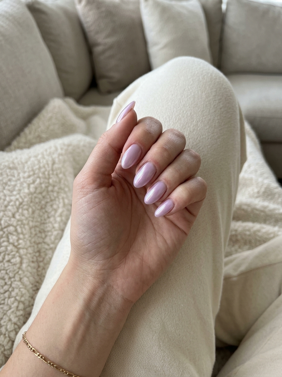 Fun Summer Nails 2026: Lilac Glazed Donut Vacation Fun summer nails 2026: Ethereal sheer lilac coffin nails with a pearlescent glazed donut finish.