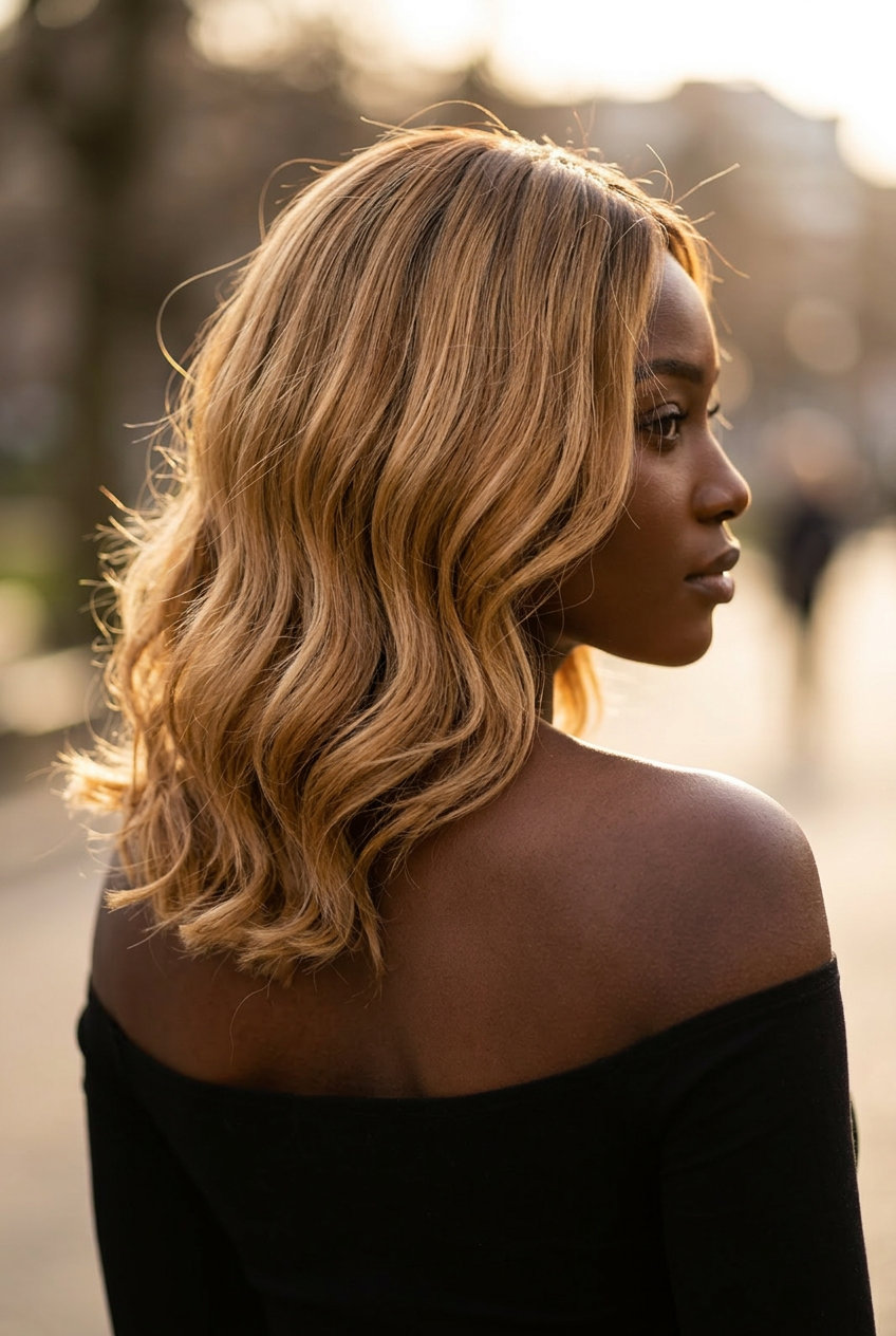medium-length layered hair with golden blonde gloss, honey and caramel undertones for summer 2026