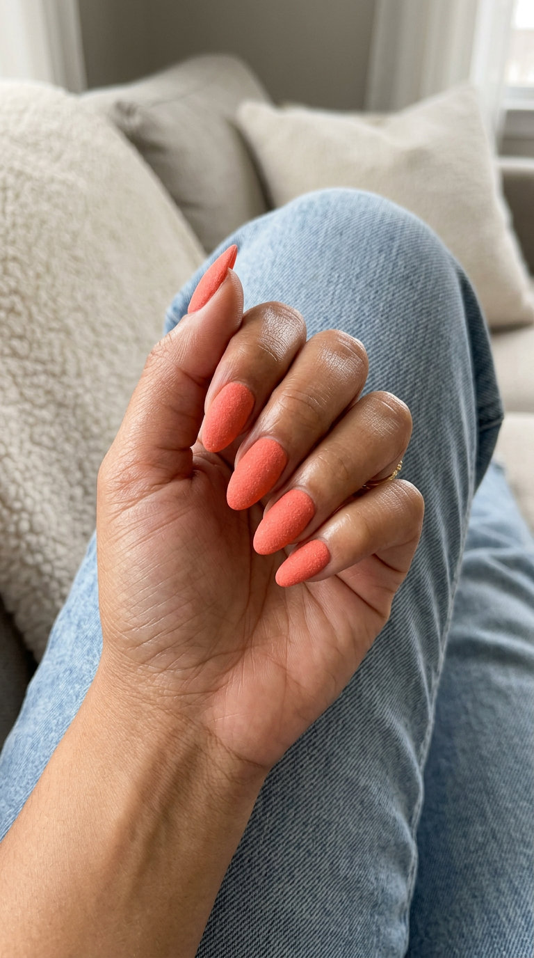 Coral Sugar Texture Nails | June 2026 Trends Coral sugar texture manicure: vibrant coral with a matte, gritty finish. June manicure ideas - summer trends 2026.