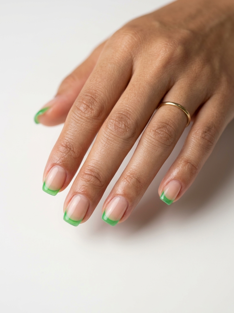 Jelly Green Micro French Manicure | June 2026 Trends Jelly green micro French manicure: clear base with vibrant, translucent green tips. June manicure ideas - summer trends 2026.