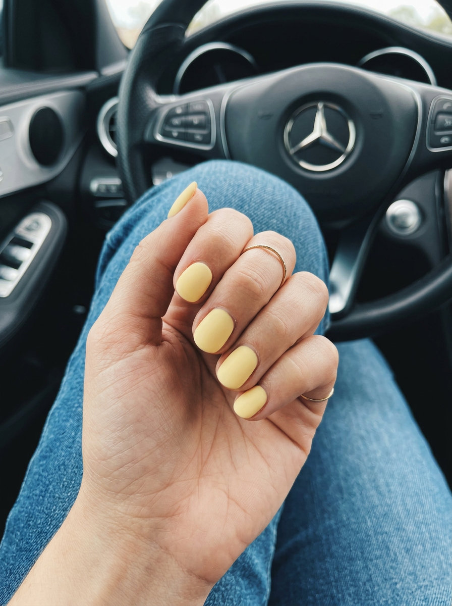 Buttercream Yellow Matte Square nails: creamy butter yellow with velvet matte finish for daily wear, brunch. June nails colors - summer ideas 2026.