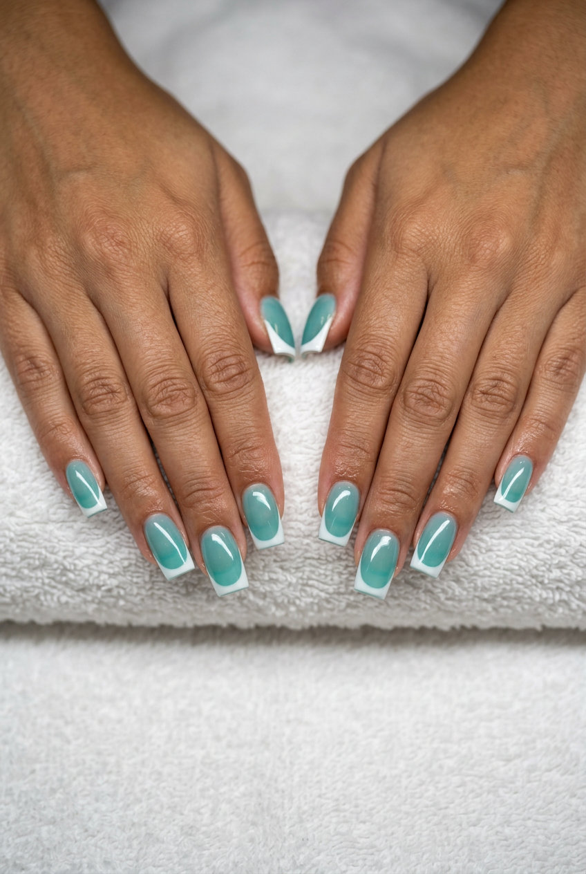 Milky Peach Aura nails: opaque milky peach with soft peach/pink gradient for date night, casual, baby shower. June nails colors - summer ideas 2026.