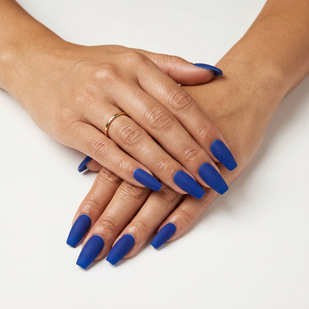 Cobalt velvet dream nails for summer 2026. Sultry and sophisticated for evening out.