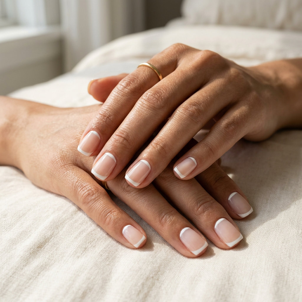 Chic sheer nude reverse French tip nails, ideal for daily wear and work for June nails ideas - best for summer 2026.